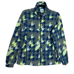 Columbia Green Unisex Houndstooth Fleece Fall Winter Full Zip Light Jacket 14/16